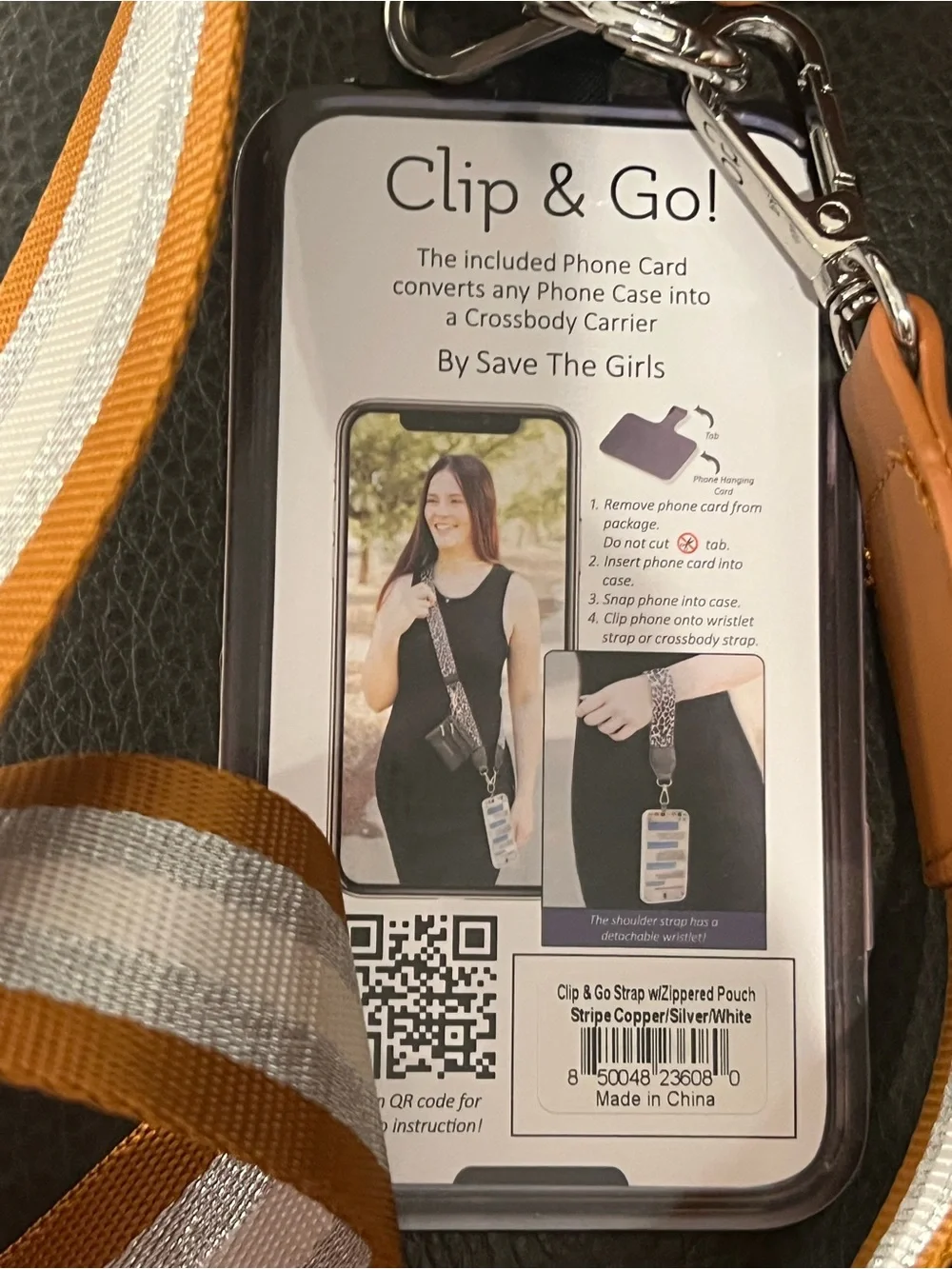 Save the girls , Clip & Go Phone Clip Crossbody Strap with wallet